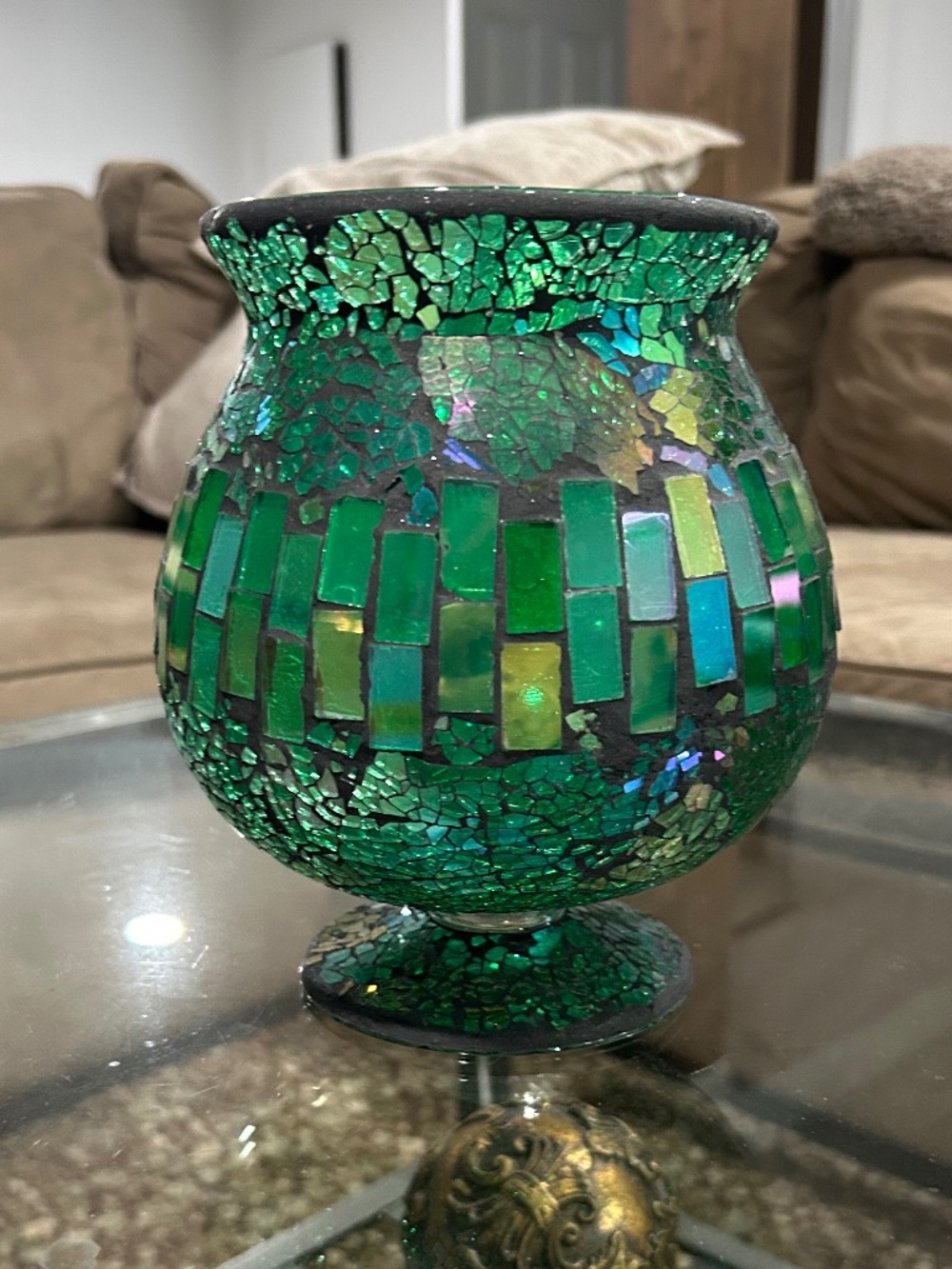 Mosaic Green Pedestal Vase